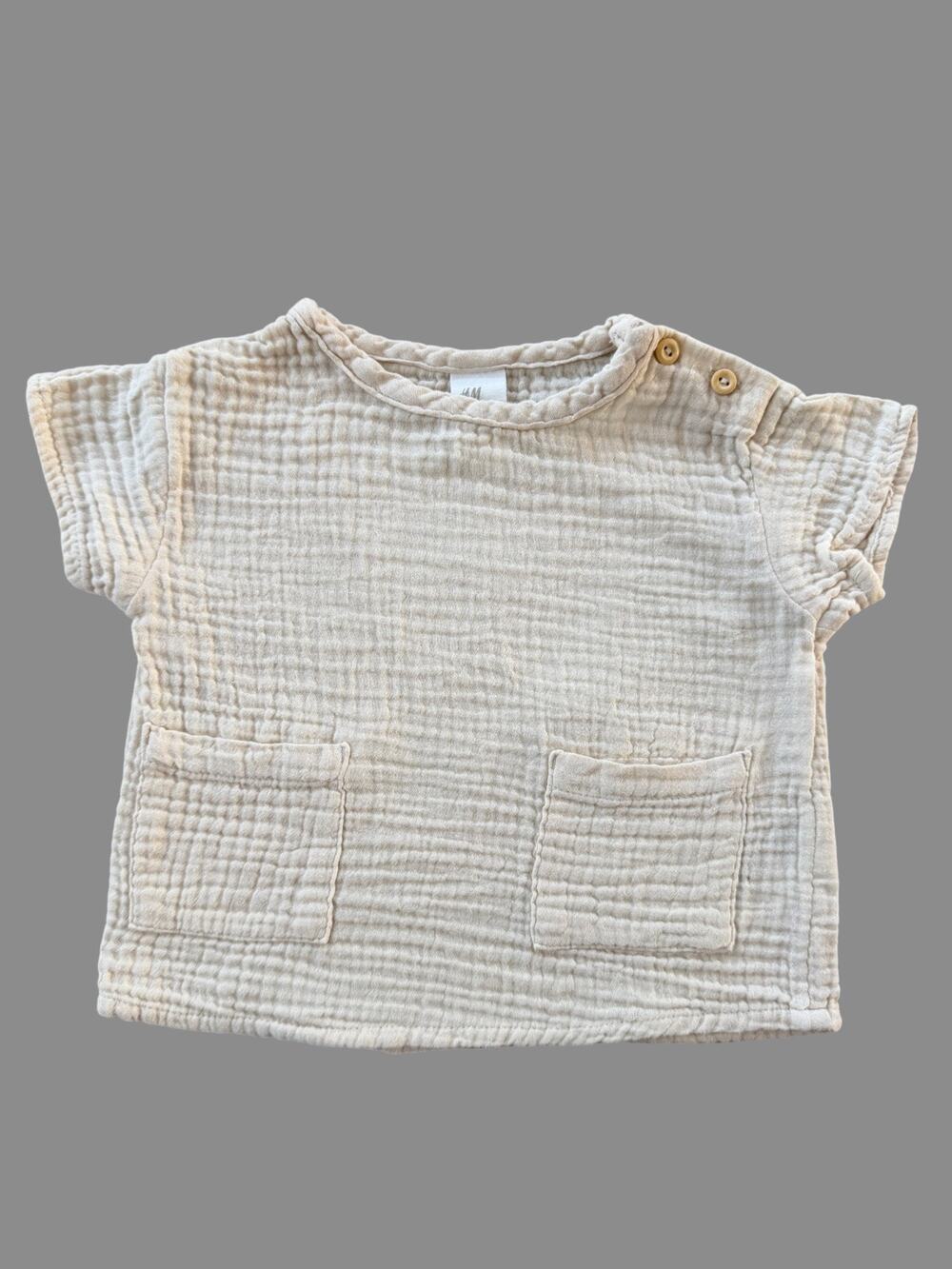 H&M Organic Cotton Gauze Top Pocket Girls Baby 9M